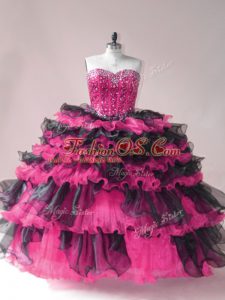 Sleeveless Lace Up Beading and Ruffled Layers 15th Birthday Dress