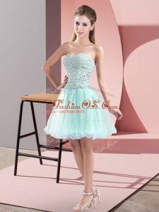 Glorious Sleeveless Mini Length Beading Zipper Prom Dress with Apple Green