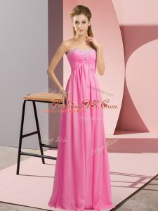 Dazzling Rose Pink Sleeveless Chiffon Lace Up Prom Party Dress for Prom and Party and Military Ball