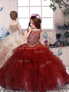 Red Sleeveless Beading and Ruffles Floor Length Little Girl Pageant Gowns