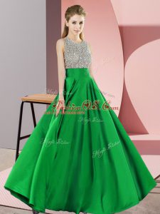 Enchanting Sleeveless Elastic Woven Satin Floor Length Backless Evening Dress in Green with Beading