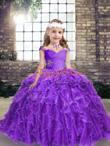 Sleeveless Beading and Ruffles Lace Up Glitz Pageant Dress