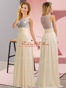 Scoop Sleeveless Side Zipper Dama Dress for Quinceanera Champagne Chiffon