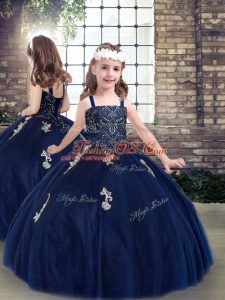 Modern Sleeveless Lace Up Floor Length Beading and Appliques Little Girl Pageant Gowns