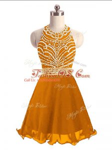 Orange Organza Lace Up Prom Homecoming Dress Sleeveless Mini Length Beading