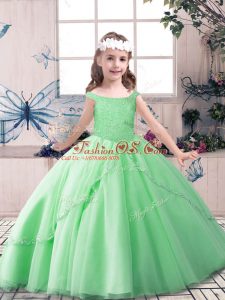 Perfect Apple Green Sleeveless Beading Floor Length Little Girl Pageant Dress