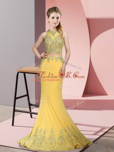 Gold Sleeveless Beading and Appliques Zipper Homecoming Dress