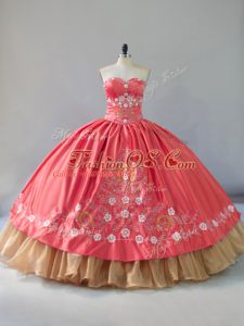 Luxurious Floor Length Ball Gowns Sleeveless Watermelon Red Quinceanera Dress Lace Up