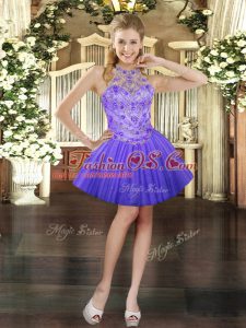 Mini Length Lavender Homecoming Dress Tulle Sleeveless Beading