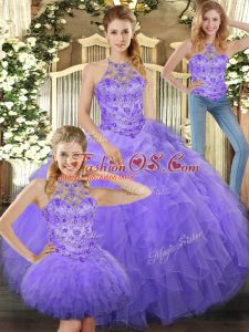 Halter Top Sleeveless Lace Up Quinceanera Dresses Lavender Tulle