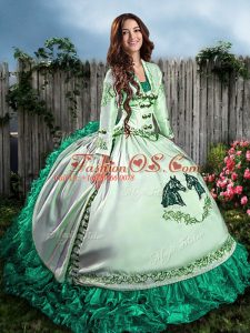 Pretty Ball Gowns Ball Gown Prom Dress Turquoise Sweetheart Satin and Organza Sleeveless Floor Length Lace Up