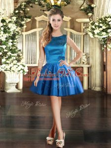 Blue Hoco Dress Prom and Party with Appliques Scoop Sleeveless Lace Up