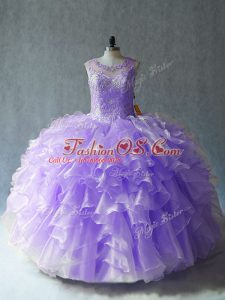 Scoop Sleeveless Lace Up Quinceanera Dress Lavender Organza