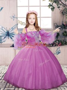 Tulle Sleeveless Floor Length Kids Pageant Dress and Beading