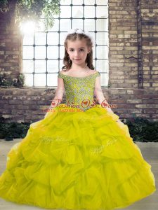 Fashionable Green Sleeveless Beading Floor Length Girls Pageant Dresses
