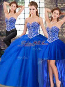 Best Selling Royal Blue Quince Ball Gowns Military Ball and Sweet 16 and Quinceanera with Beading and Pick Ups Sweetheart Sleeveless Brush Train Lace Up