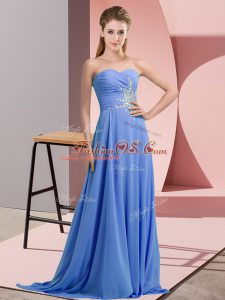 Custom Made Blue Sleeveless Chiffon Lace Up Dress for Prom