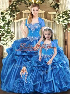 Fitting Sweetheart Sleeveless Lace Up Quinceanera Dresses Blue Organza