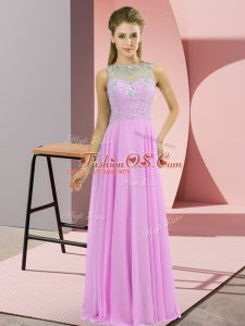 Floor Length Lilac Military Ball Dresses Chiffon Sleeveless Beading