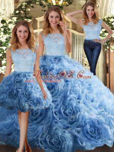 Floor Length Three Pieces Sleeveless Baby Blue Sweet 16 Quinceanera Dress Zipper