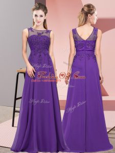 Enchanting Scoop Sleeveless Zipper Dama Dress Purple Chiffon