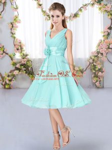 Noble V-neck Sleeveless Chiffon Dama Dress Hand Made Flower Lace Up