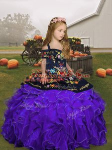 Classical Purple Ball Gowns Embroidery and Ruffles Pageant Dress Wholesale Lace Up Organza Sleeveless Floor Length