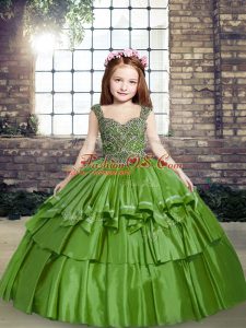 Green Sleeveless Taffeta Lace Up Little Girl Pageant Dress for Party and Sweet 16 and Wedding Party