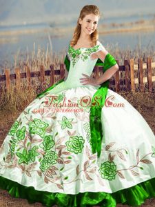 Green Lace Up Sweet 16 Quinceanera Dress Embroidery Sleeveless Floor Length