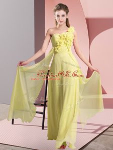 Top Selling Yellow Sleeveless Hand Made Flower Floor Length Vestidos de Damas