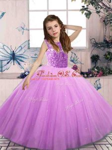 Lilac Bateau Neckline Beading Little Girls Pageant Dress Wholesale Sleeveless Lace Up