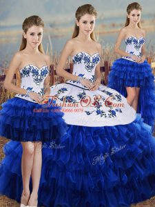 Great Royal Blue Sweetheart Lace Up Embroidery and Ruffled Layers and Bowknot Quinceanera Dresses Sleeveless