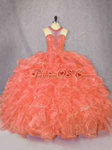 Scoop Sleeveless Organza Quinceanera Gown Beading and Ruffles Zipper