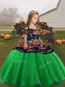 Green Lace Up Little Girl Pageant Gowns Embroidery Sleeveless High Low