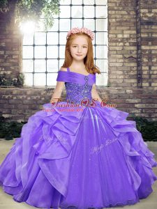 Admirable Sleeveless Lace Up Floor Length Beading and Ruffles Pageant Gowns For Girls