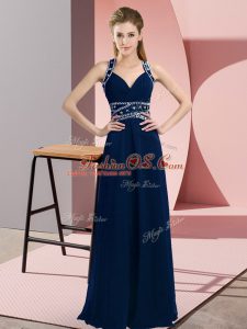 Sumptuous Floor Length Empire Sleeveless Navy Blue Going Out Dresses Backless