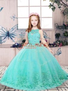New Arrival Scoop Sleeveless Tulle Pageant Dress Wholesale Lace and Appliques Backless