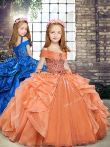 Sweet Organza Sleeveless Floor Length Kids Formal Wear and Beading and Ruffles