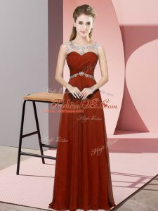 Floor Length Backless Prom Dresses Rust Red for Prom and Party and Military Ball with Beading