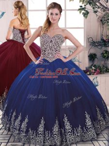 Pretty Sweetheart Sleeveless Tulle Quinceanera Gowns Beading and Embroidery Lace Up
