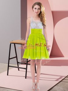 Glittering Yellow Green Chiffon Side Zipper Court Dresses for Sweet 16 Sleeveless Mini Length Beading