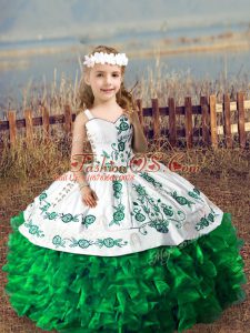 Custom Fit Green Sleeveless Organza Lace Up Kids Pageant Dress for Wedding Party
