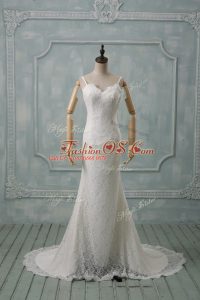 Luxury Sleeveless Brush Train Lace Backless Bridal Gown