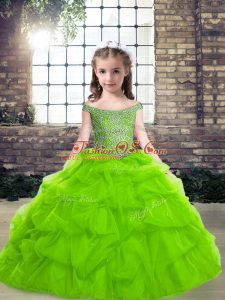 Custom Designed Sleeveless Floor Length Beading and Pick Ups Lace Up Little Girl Pageant Gowns