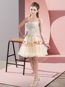 Romantic Sweetheart Sleeveless Homecoming Dress Mini Length Beading Champagne Tulle