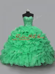 Beautiful Halter Top Sleeveless Lace Up Sweet 16 Dresses Green Organza