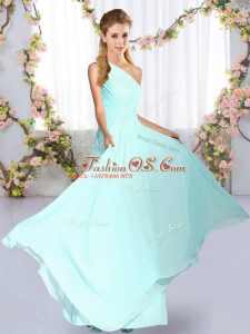 High Quality Blue Lace Up One Shoulder Ruching Bridesmaid Dresses Chiffon Sleeveless