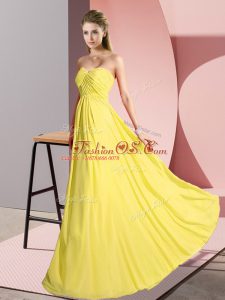 Sleeveless Lace Up Floor Length Ruching Prom Dresses