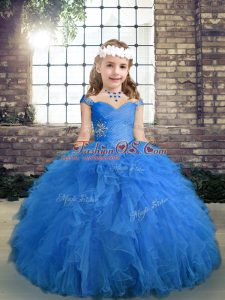 Latest Sleeveless Lace Up Floor Length Beading and Ruffles Kids Formal Wear