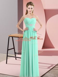 Free and Easy Apple Green Empire Sweetheart Sleeveless Chiffon Floor Length Zipper Beading Prom Gown